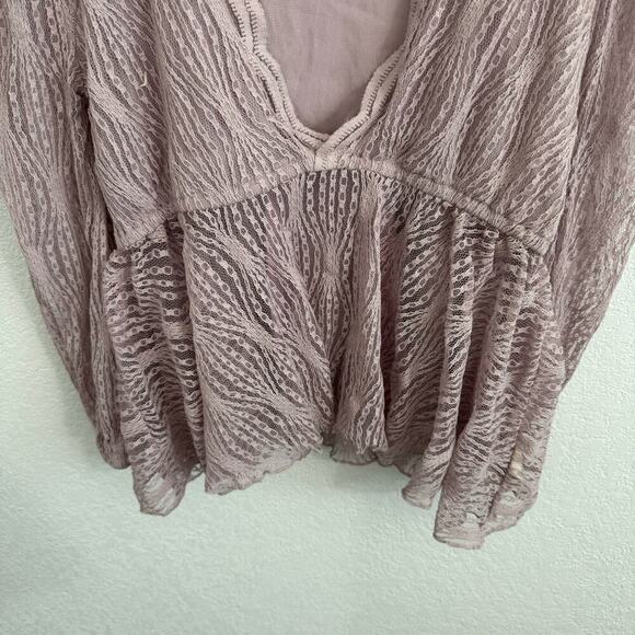 Free People Luisa Sheer Lace V-Neck Long Sleeve Babydoll Top Lavender Purple S - Picture 8 of 14